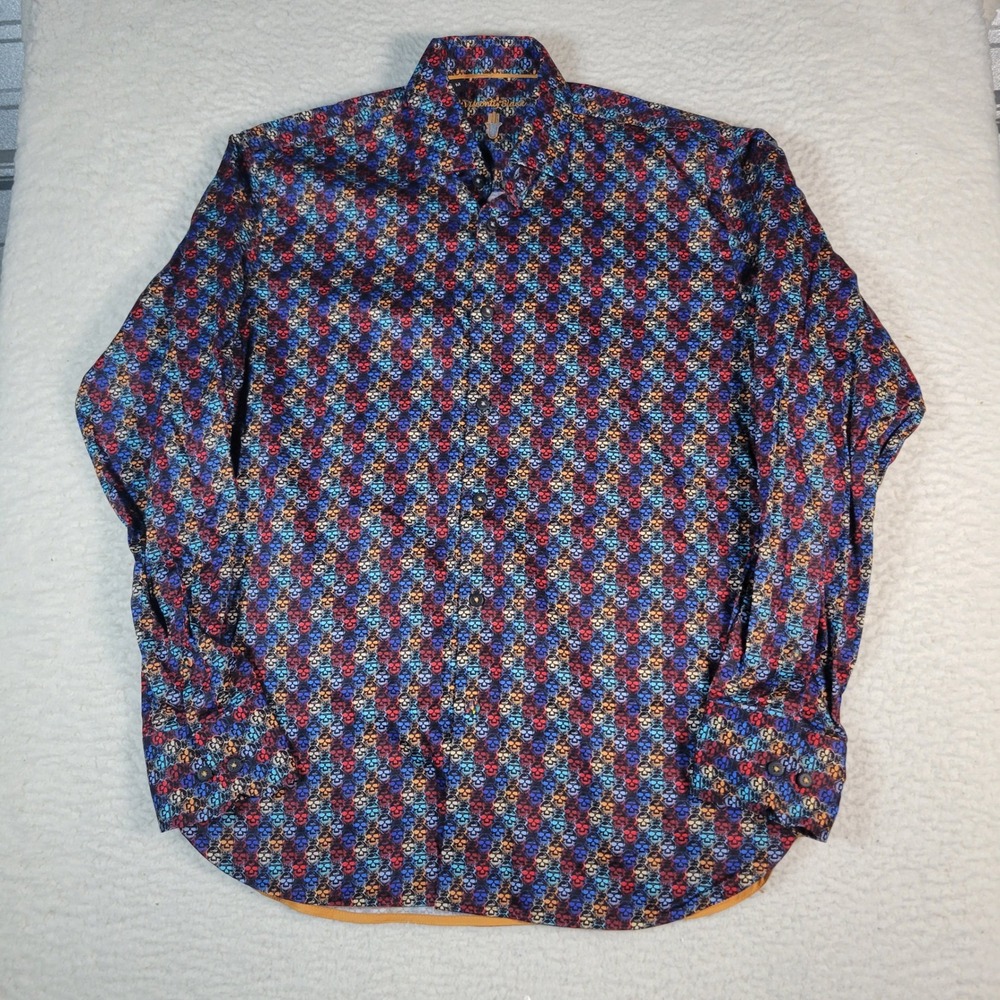 Visconti Black Button Down Shirt Mens Size M Multi Color Skull Print Long Sleeve